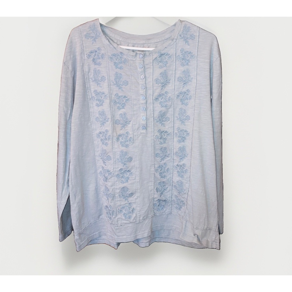 Women's 100% Cotton PM Embroidered Bohemian Coastal Cowgirl Soft Henley Shirt